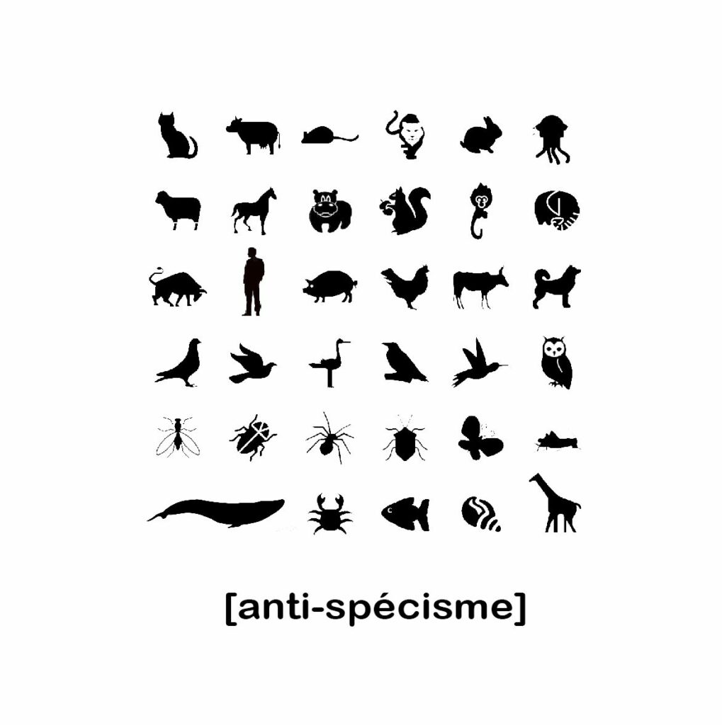 Illustration présentant l'antispécisme, un courant de pensée qui rejette la discrimination entre les espèces et défend une considération égale des intérêts de tous les êtres sensibles.